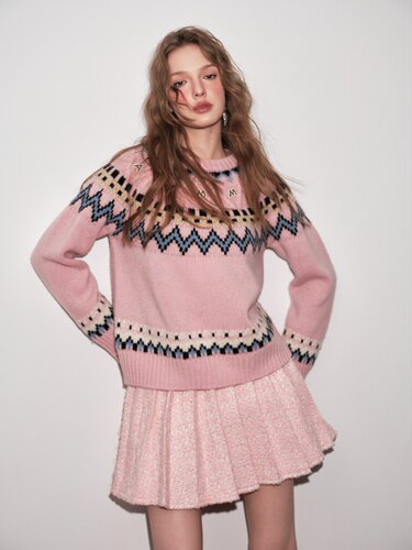 Aimme sparrow25春夏费尔岛毛衣时尚潮流百搭女针织衫宽松上衣女