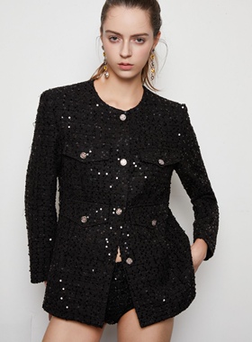 时装周秀场同款Aimme sparrow25秋冬黑色小香风外套时尚百搭上衣