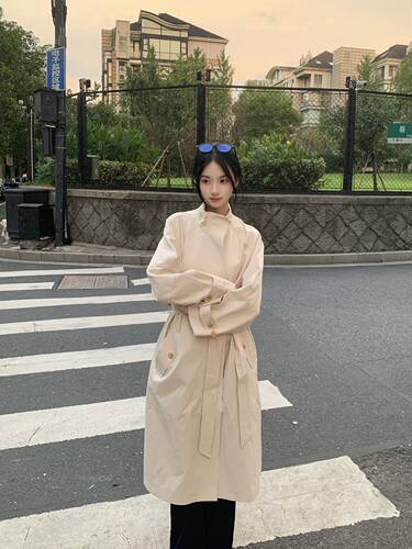 Aimme sparrow 25春夏米白色风衣时尚优雅气质长款外套高级感小众