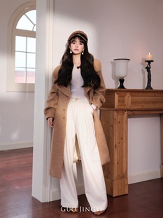 JINGYI驼色大翻领羊驼毛长大衣时尚 GUO 大衣外套女 MFC特卖6折