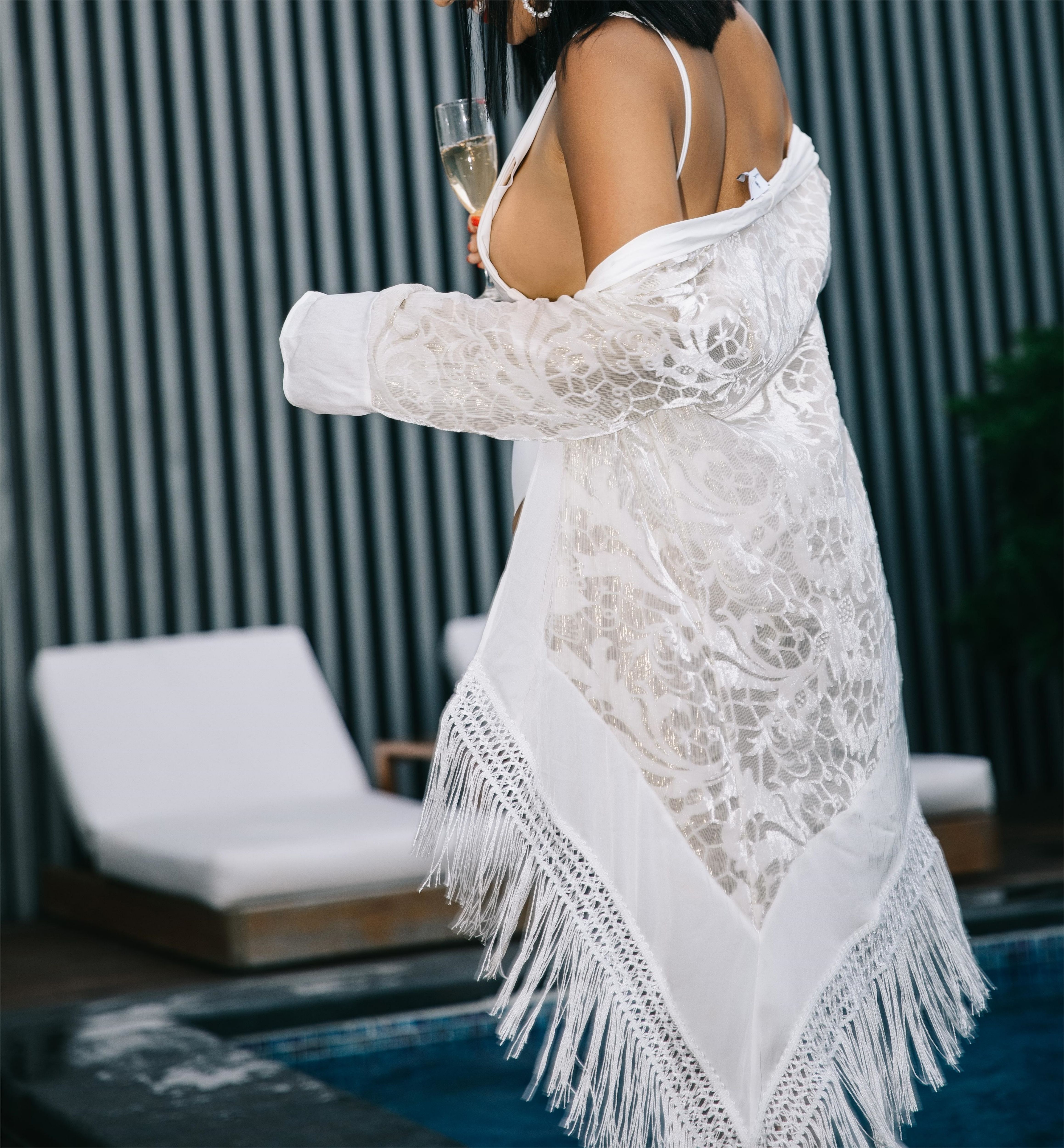 CHARLOTTA GANDOLFO流苏披肩真丝刺绣流苏外套时尚优雅罩衫天鹅绒