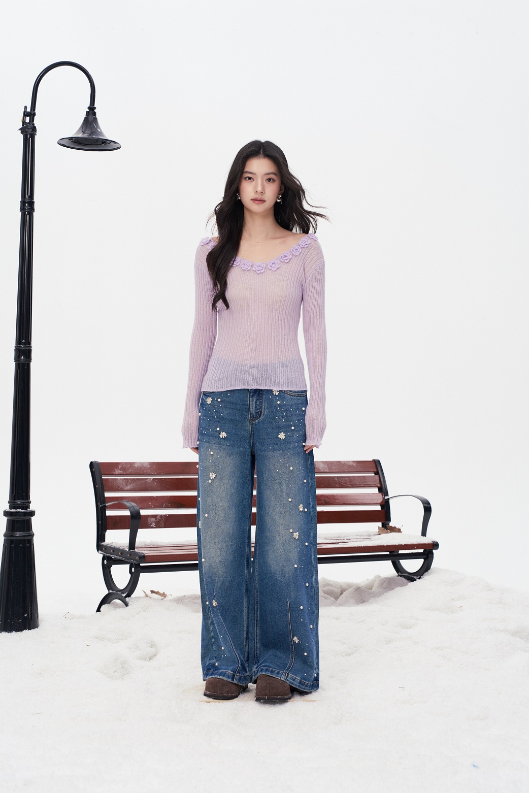 Aimme sparrow 26春夏全手工珍珠牛仔裤限定款时尚百搭休闲直筒裤