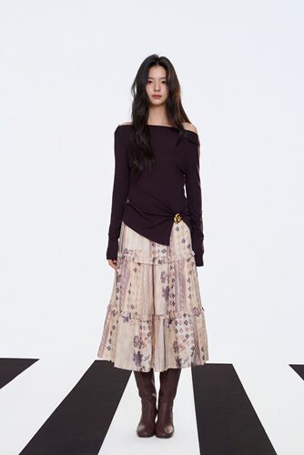 法式咖色黑色打底衫波西米亚半裙