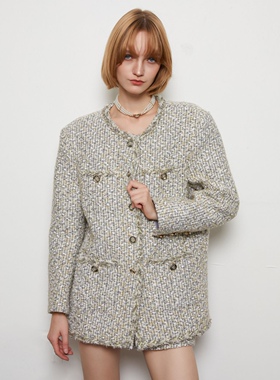 时装周秀场同款Aimme sparrow 25春夏孔雀绿小香风套装外套