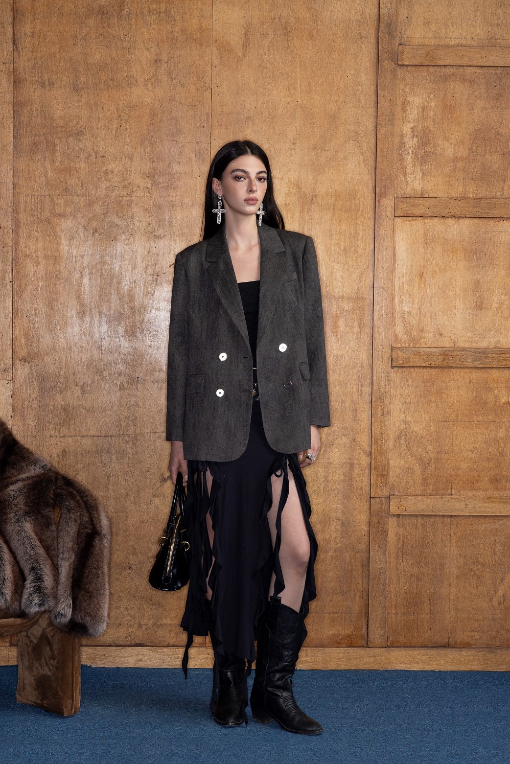 Aimme sparrow24秋冬灰色西服时尚通勤百搭休闲宽松上衣女西装