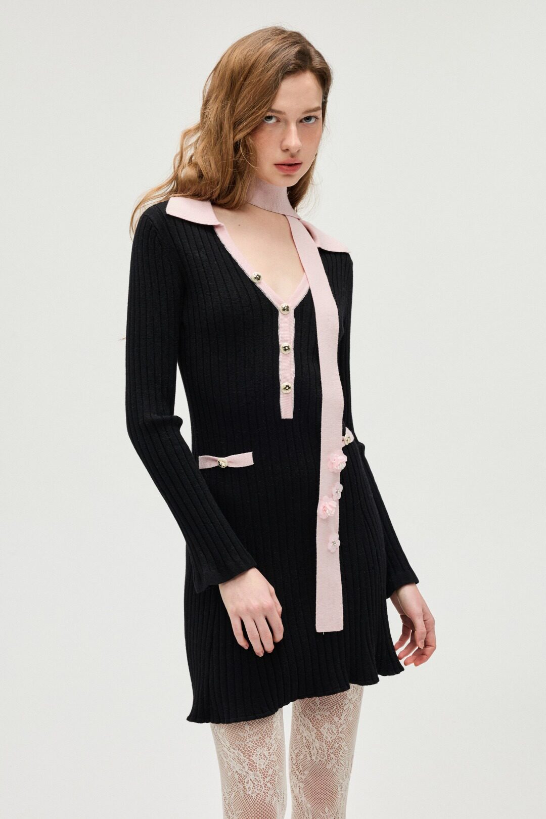 EIMISMOSOL 26春夏中长款长袖飘带毛织连衣裙时尚潮流百搭女裙