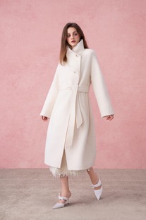 百搭优雅气质羊毛外套女 25秋冬白色双面呢大衣时尚 DIANA VEVINA