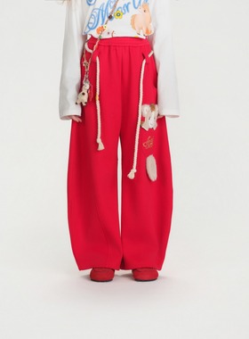 Andrea Martin 26SS新品红色毛绒小马弯刀裤时尚百搭潮流女裤