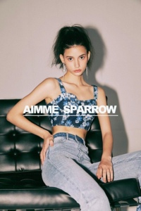 韩国Dreamcatcher韩东同款Aimme sparrow牛仔手绘印花裹胸吊带女
