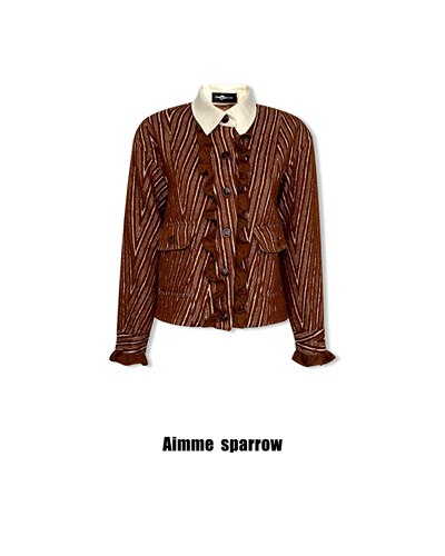 Aimme sparrow26秋冬白色拼接棕色外套时尚百搭洋气减龄上衣