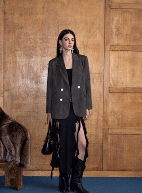 陈卓璇同款Aimme sparrow灰色西服时尚百搭西装设计感双排扣轻奢