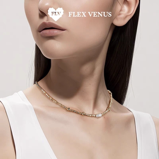 她 FLV星霜项链 房间系列小众设计高级感碎金珍珠锁骨链 新品