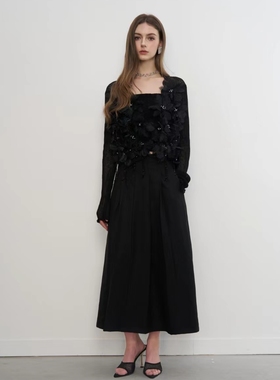 Aimme sparrow 25春夏满花朵针织罩衫开衫百褶半裙时尚优雅气质