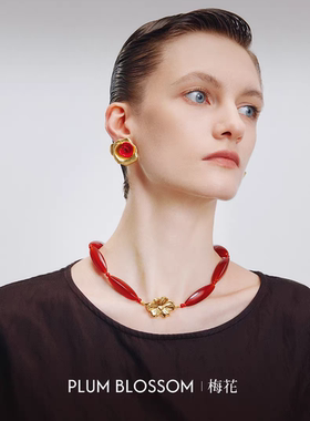 daartemis梅花系列五花瓣雕刻梅花白水晶CHOKER女小众设计项链