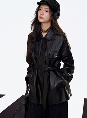 Aimme sparrow 25秋冬时髦智性100%山羊皮皮衣时尚潮流百搭女上衣