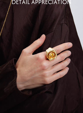 daartemis达弥玫瑰系列拉丝玫瑰花开口戒指女时尚简约轻奢开口戒