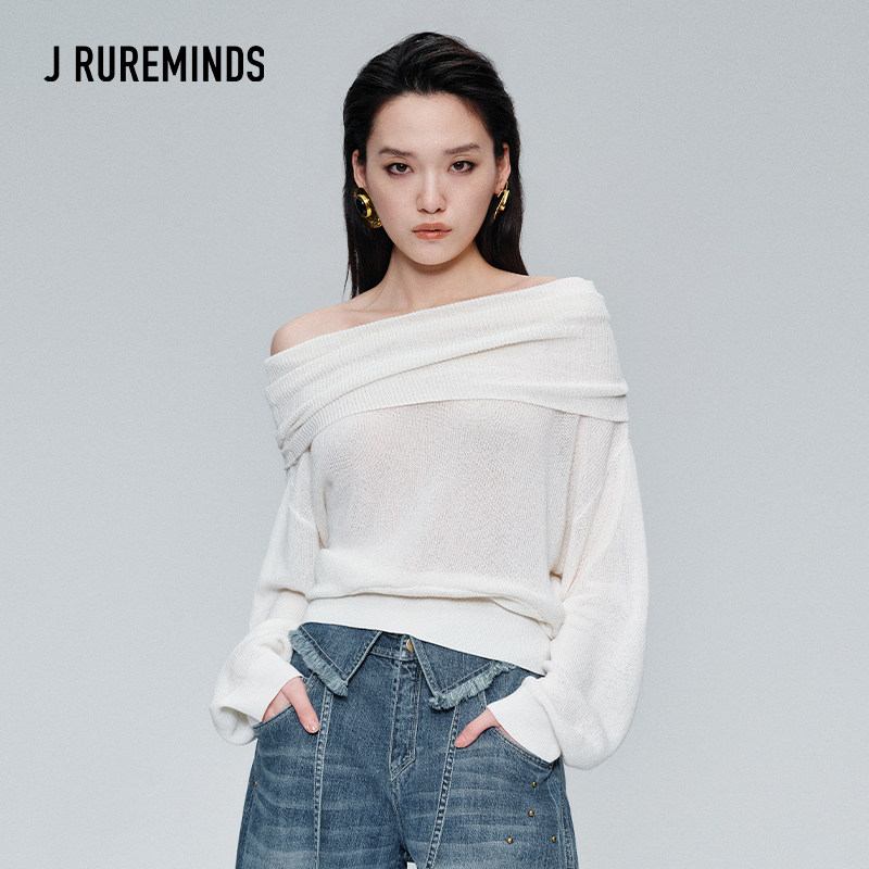 JRUREMINDS一字肩修身针织衫