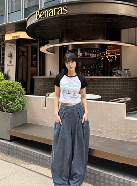 Andrea Martin  26春夏蓝色肌理刺绣长裤时尚百搭潮流休闲裤女