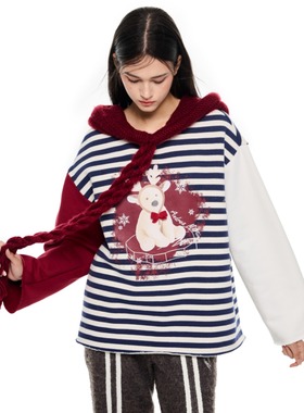 Andrea Martin24秋冬新品小熊印花针织连帽卫衣时尚通勤休闲宽松