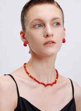 daartemis玫瑰系列玛瑙雕刻玫瑰CHOKER复古红色流行时尚颈链