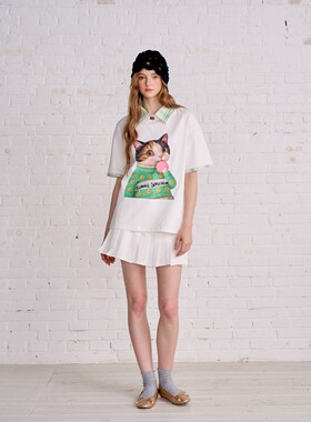 周深同款Aimme sparrow25春夏领口小西瓜马卡龙猫短袖时尚百搭T恤