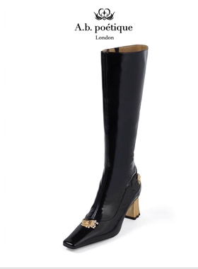 A.b.Poétique时装鞋 祥云长靴黑金女日常新中式时尚百搭长筒靴子