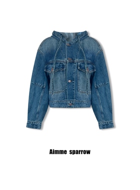 Aimme sparrow 25秋冬多元时髦刺绣Logo牛仔帽衫外套时尚通勤百搭