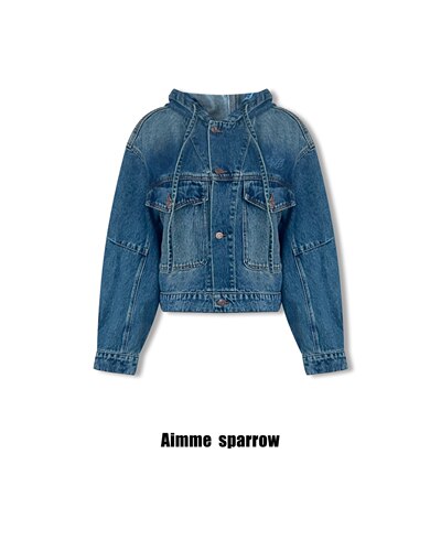 Aimme sparrow 25秋冬多元时髦刺绣Logo牛仔帽衫外套时尚通勤百搭