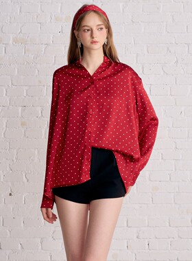 Aimme sparrow 26春夏红色波点衬衫圆点宽松薄款设计长袖上衣女