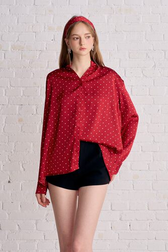 波点圆领长袖针织衫上衣