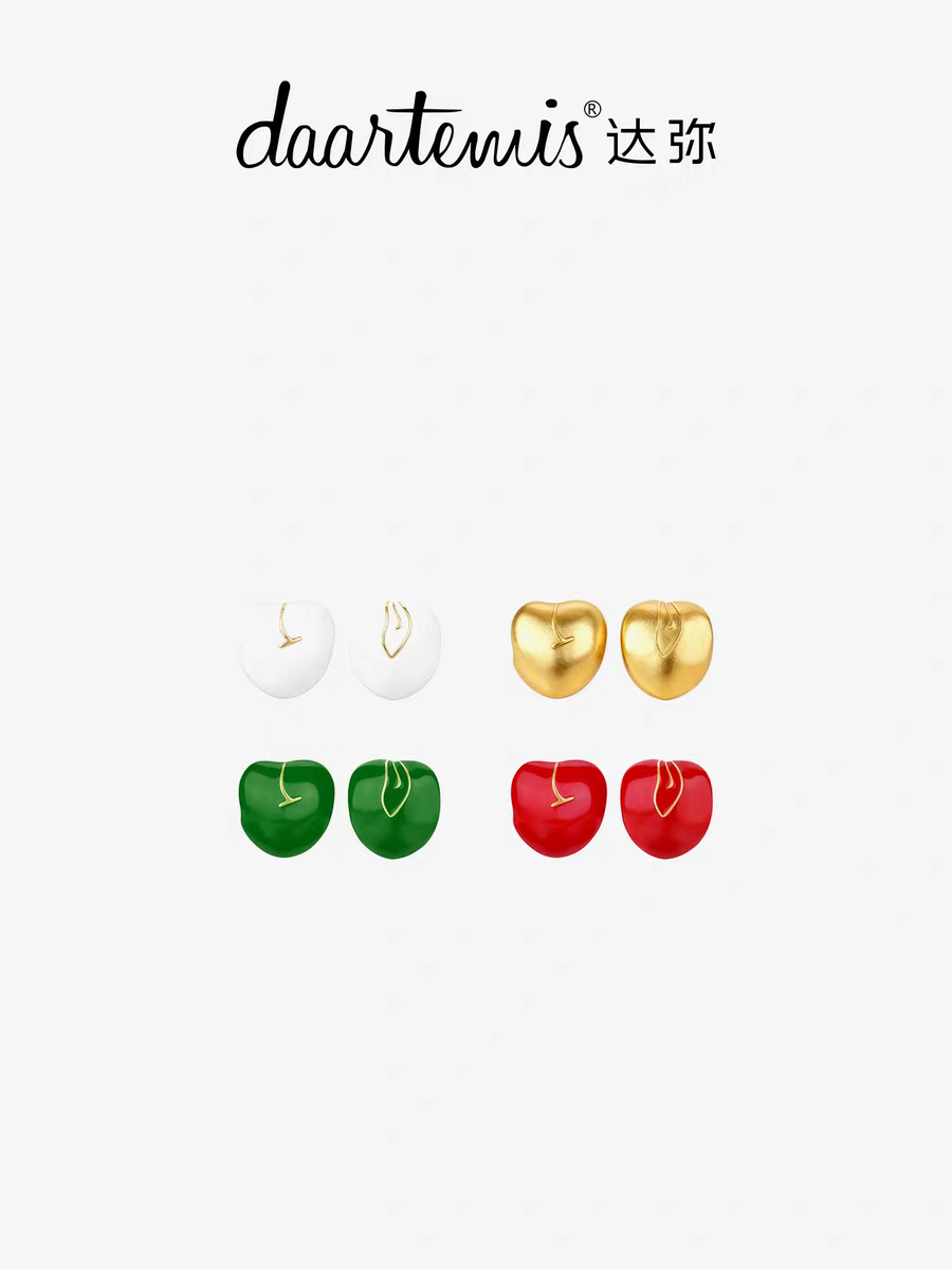 daartemis达弥樱桃系列mini果实不对称花纹耳钉高级感轻奢耳环