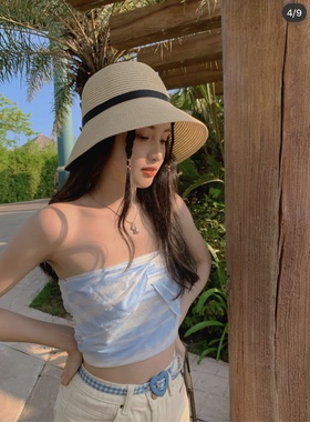 Aimme sparrow林小宅/张语格同款 新款蝴蝶抹胸上衣度假风时尚女