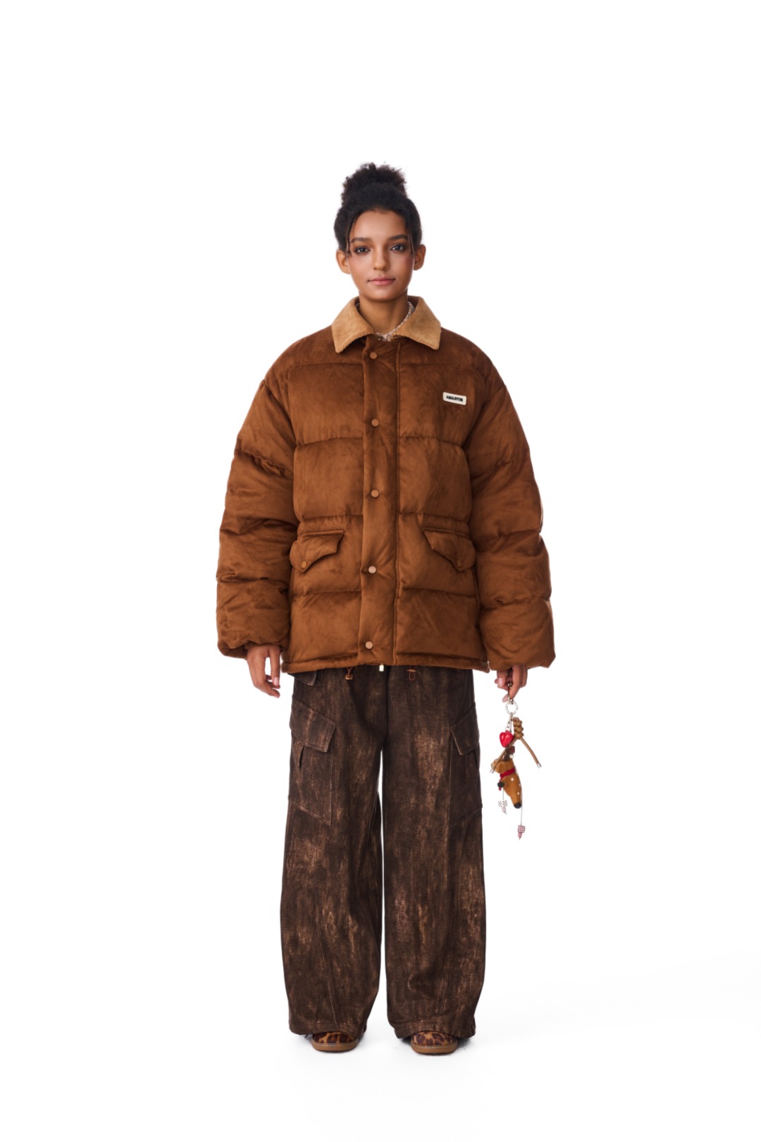 Andrea Martin 25秋冬新品麂皮绒棕色羽绒服