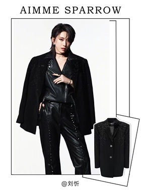刘忻同款Aimme sparrow满天星亮钻黑色西服Aimme字母短裙裹胸时尚