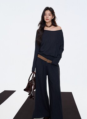 Aimme sparrow 25秋冬织物之美肌理精织黑色套装上衣长裤时尚休闲