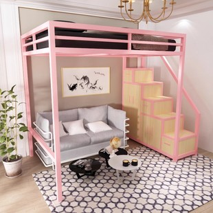 北欧多功能高架床带储物衣橱宿舍公寓床小户型铁艺阁楼床上床下桌