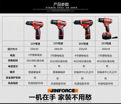 瑾力充电电钻12V锂电钻16.8手电钻21v电动螺丝刀充电式电钻手枪钻