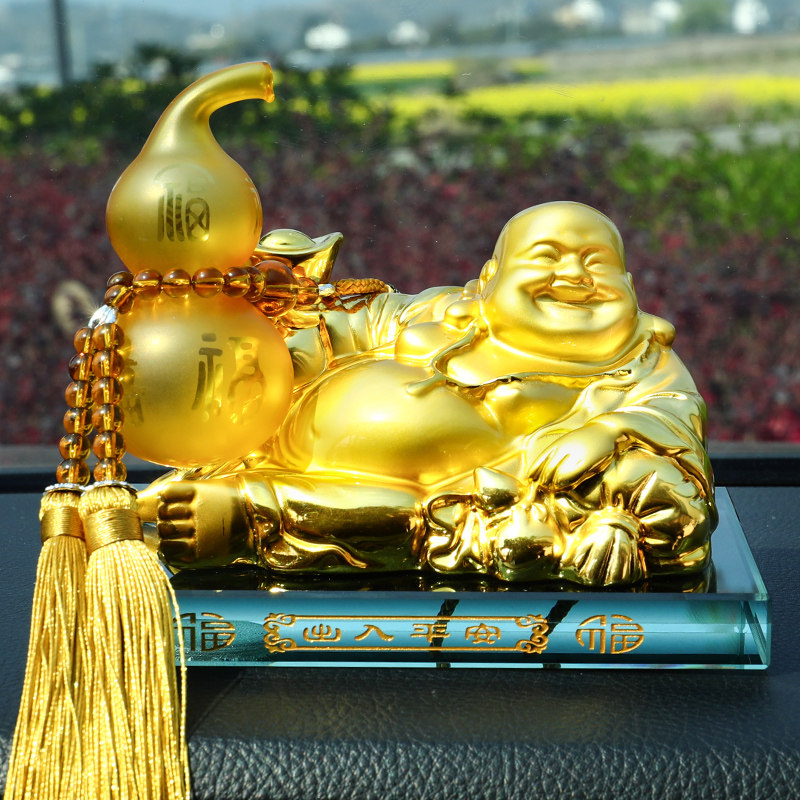 车载弥勒佛小车内平安汽车香水座摆件装饰品车载轿车上中控台摆饰