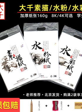 大千素描纸8K水粉纸4k水彩纸160g学生用初学者加厚八开美术画画纸