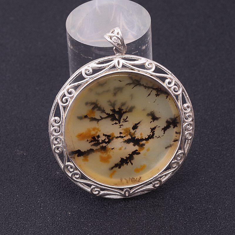 云南龙陵石缘 天然玉石黄龙玉水草花 镶嵌草花 圆形牌子吊坠挂件