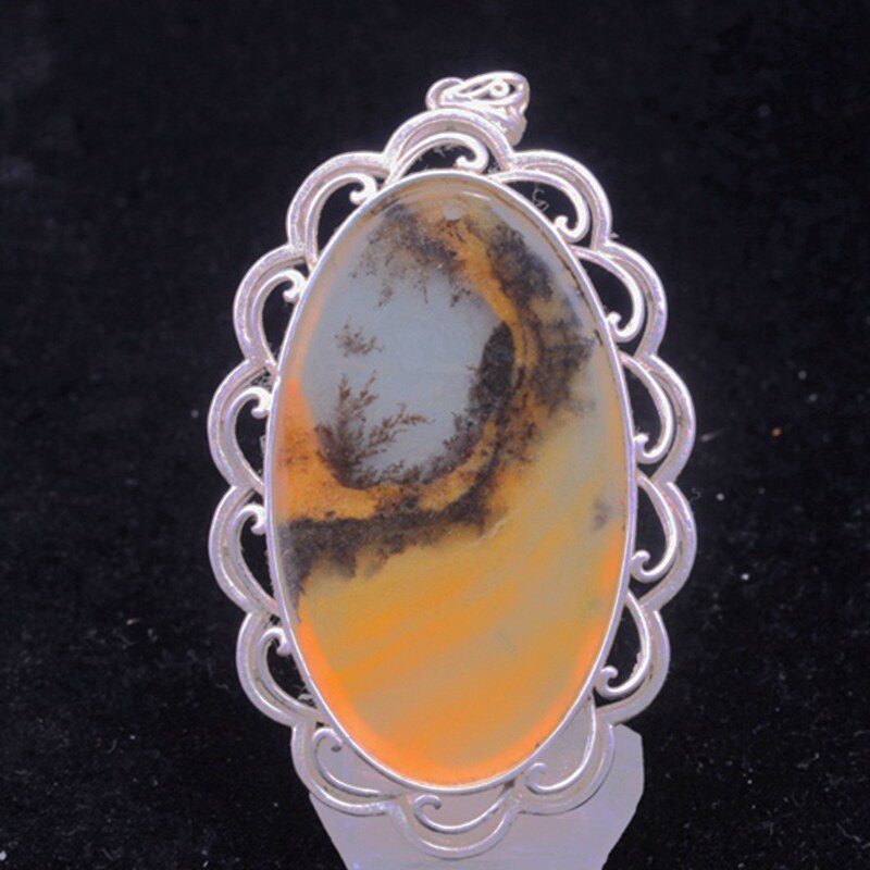 云南龙陵玉缘 天然玉石黄龙玉草花水草花925银镶嵌 挂件 吊坠牌子