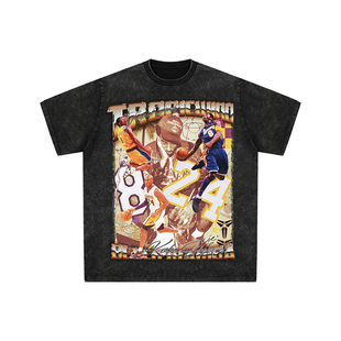 球星T恤美式水洗宽松嘻哈重磅复古短袖湖人科比小飞侠黑曼巴Kobe