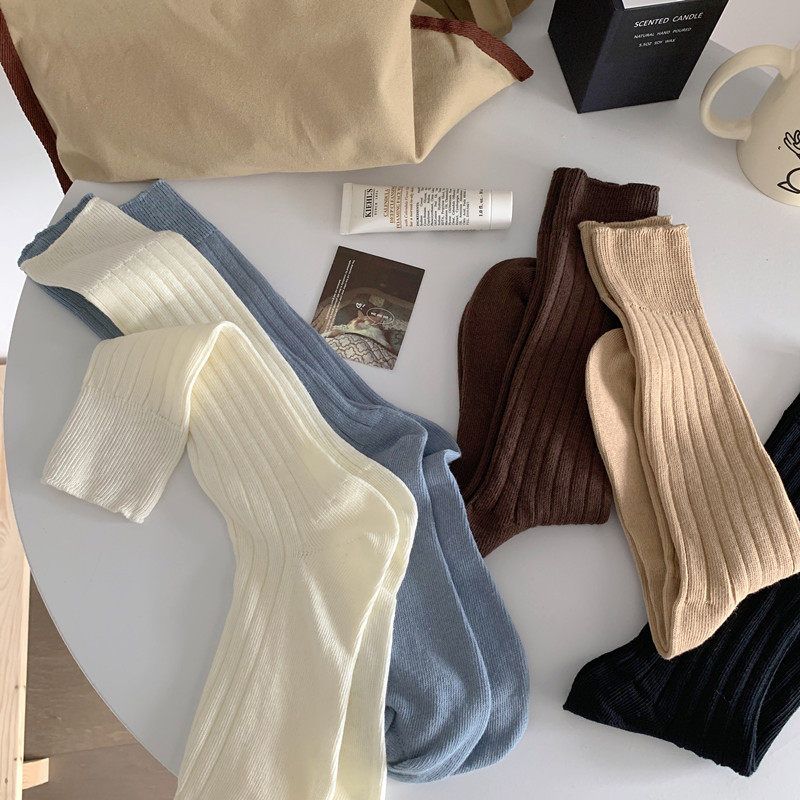 堆堆袜子女中筒袜ins潮秋冬日系百搭韩版纯色棉袜春秋季月子长袜