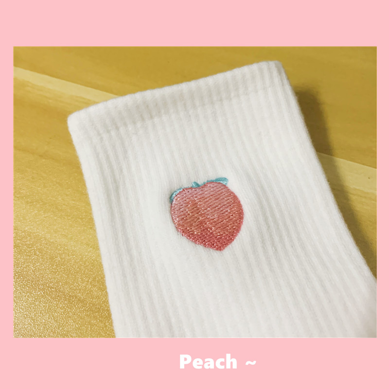 袜子女刺绣ins潮风白色中筒袜