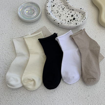 白色袜子女夏卷边jk中筒袜春秋ins潮日系百搭短袜薄款网红堆堆袜