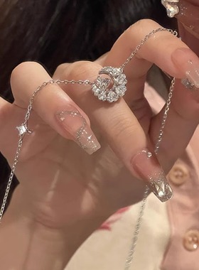 梦幻心月纯银女浪漫项链爱心粉钻