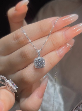 纯银小方糖项链设计感方形锁骨链