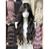 中分小额蕾丝假发女中分胎毛刘海长卷发羊毛卷棕黑自然逼真全头套