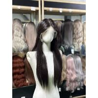 Large lace wig for women, hand-hooked lace for the forehead, freely distributed and sewn black long straight, natural imported silk full head set thumbnail 2