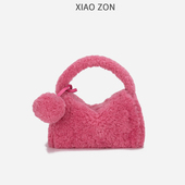 XIAOZON原创毛茸茸包包女2025新款 可爱粉色毛毛链条毛绒包斜挎包
